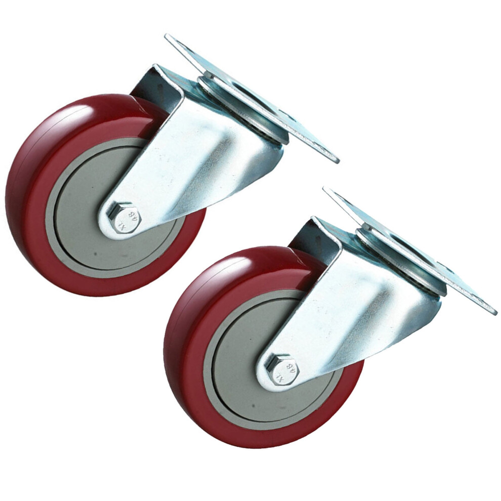 2Pcs Furniture Swivel Caster Wheels With 360 Degree Rotation And Brake System Red Tpr 9101399543695