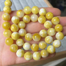 Cuentas redondas de jade de colores, 6 mm, 8 mm, 10 mm, 12 mm, piedra natural suelta para pulseras DIY - 21# Amarillo - 12 mm (10 unidades)