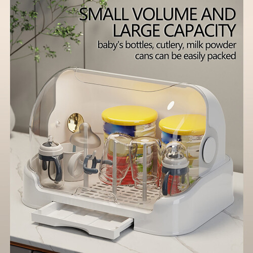 XiYing Bottle Drying Rack with Cover, Removable Drip Tray, Foldable Storage Organizer for Kitchen Countertop, Includes 1