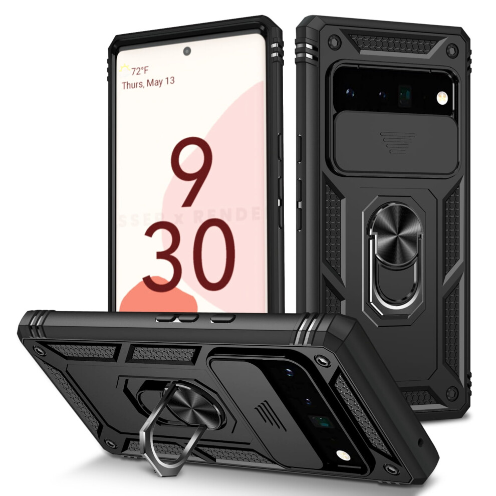Rugged Google Pixel 8A Case With Sliding Lens Cover, Rotating Ring Stand & Magnetic Car Mount Â Compatible With Google Pixel 8A 9122141124450