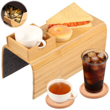 Wooden Sofa Arm Tray with Cup Holder Anti Slip Couch Armrest Tray Couch Cup Holder Caddy for Remotes Food Drinks and Phones