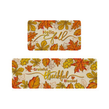 Fall Kitchen Mats 2pcs, Non-Slip Watercolor Maple Leaf & Pumpkin Door Mats, Absorbent Indoor/Outdoor Harvest Decor – Compatible with Standard