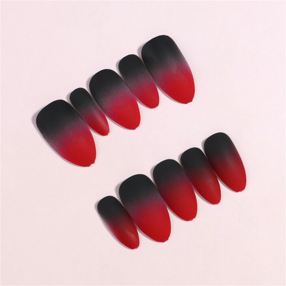 Dachuang Beauty Black,Red 24Pcs Matte Black Red Ombre Press On Nails Short Almond