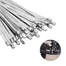Stainless Steel Cable Ties,100Pcs Heavy Duty Silver Wrap Binding for Machinery,11.8x0.2In Portable Cable Ties for Outdoor Fence,Exhaust Wrap