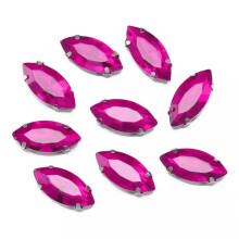 Strasssteine in Rugbyform zum Aufnähen, flache Rückseite, Krallenform, 7 x 15 mm, 50 Stück, Farbe: Rosa
