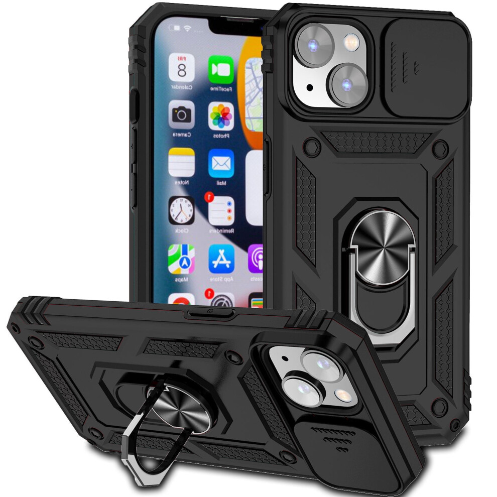 Armor Case For Iphone 14 Plus: Military-Grade Shockproof, Slide Camera Cover, Kickstand, Magnetic, Black 9097180901327