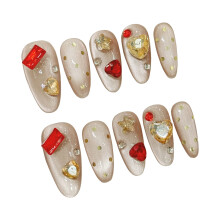 (XS) 10PCS Rhinestone Cat Eye Fake Nails, Chip-Proof