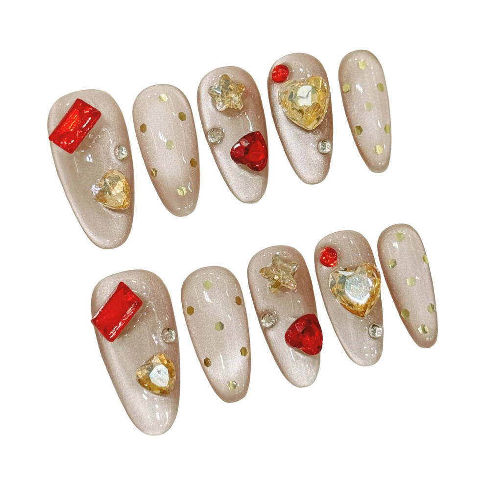 Dachuang Beauty (Xs) 10Pcs Rhinestone Cat Eye Fake Nails, Chip-Proof