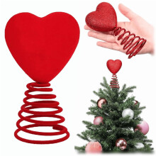 Shiny Red Heart Mini Tree Topper Ornament (5/5.5/6.3"), Glitter Spiral Base, for Valentine's, Wedding, Home & Gifting