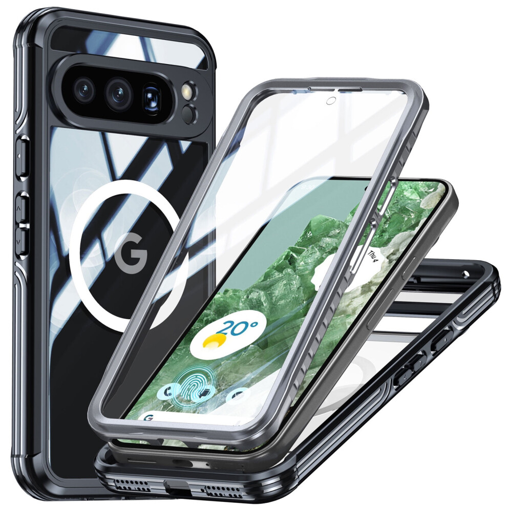 Google Pixel 9A Case – Magnetic Wireless Charging, Shockproof Rugged Clear Bumper With Built-In Screen Protector, Black 9097180897514