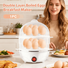 Double Layer Egg Boiler & Steamer, Cooks 14 Eggs, Stainless Steel, Auto Shut-Off, Fast & Safe