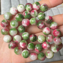 Cuentas redondas de jade de colores, 6 mm, 8 mm, 10 mm, 12 mm, piedra natural suelta para pulseras DIY - 20# Verde Rojo - 6 mm (50 unidades)