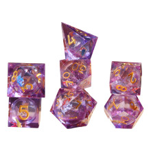 (Purple fish stickers sand) 7-Piece Liquid Core D&D Dice Set for RPG Gaming