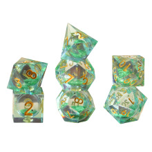 (Green quicksand) 7-Piece Liquid Core D&D Dice Set for RPG Gaming