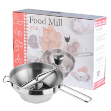 Ergonomic Stainless Steel Food Mill with 3 Milling Discs,silvery