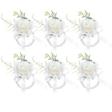 6 Pcs Rose Wrist Corsage for Wedding, Bride Bridesmaids Corsages, Pearls Bracelet Wrist Flower for Prom Homecoming Party, Wrist Corsage Wedding Decor