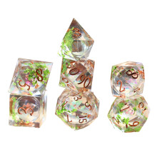 (Transparent green grass and quicksand) 7-Piece Liquid Core D&D Dice Set for RPG Gaming