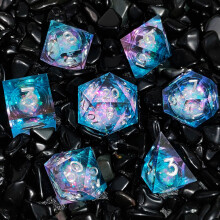 (Pink blue quicksand) 7-Piece Liquid Core D&D Dice Set for RPG Gaming