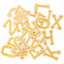 26 kleine gouden stoffen alfabetletters voor jassen, geschikt voor doe-het-zelf decoratie en kledingreparatie.