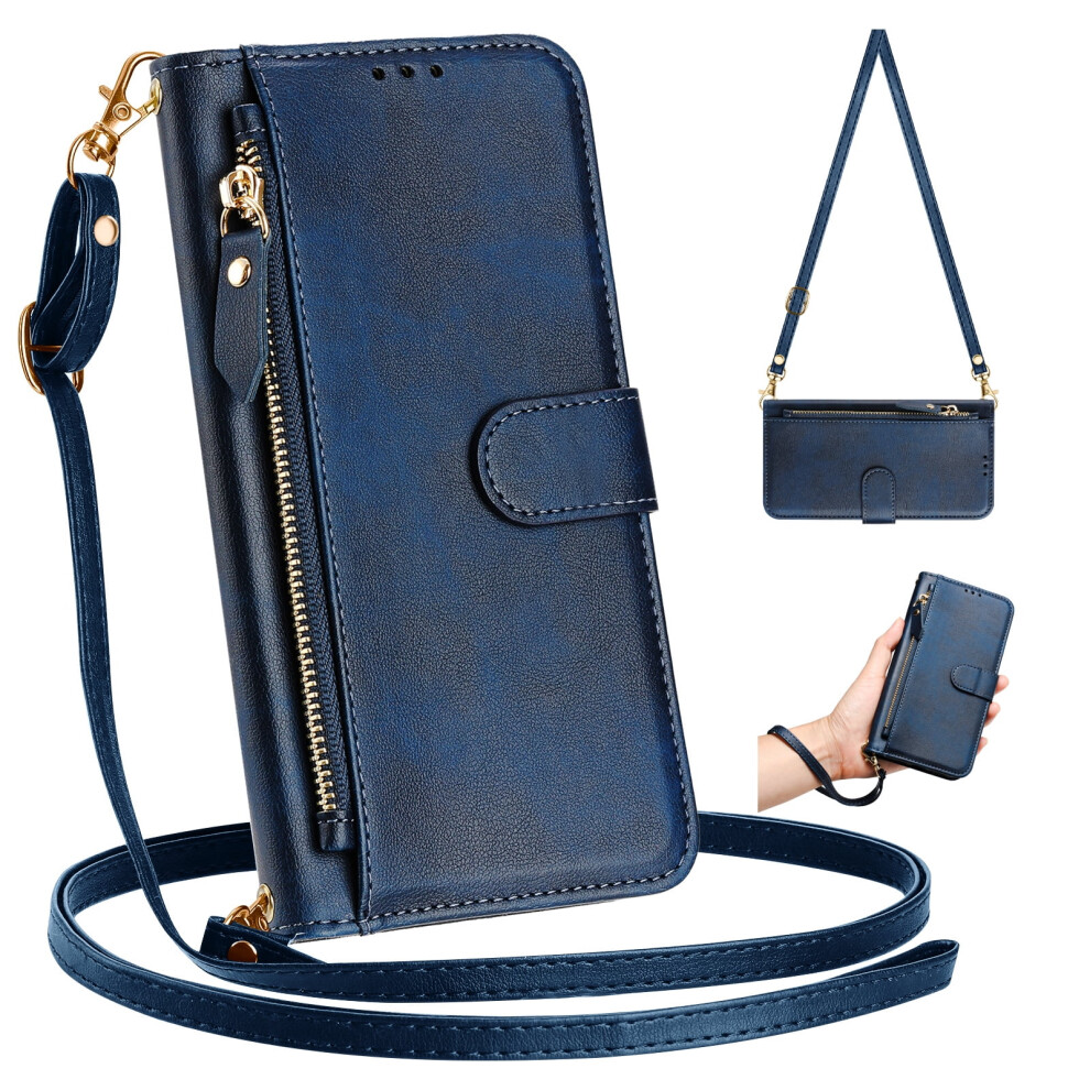 Samsung Galaxy A27 Case For Women Â Pu Leather Crossbody Wallet With Card Holder, Magnetic Flip & Zipper Strap, Blue 9097180898801