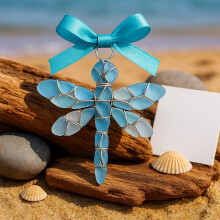 Blue Bow Ribbon Metal Twisted Wires Pendant Sea Glass Pendant(Y,iron)