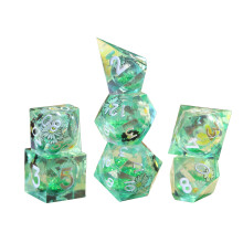 (Green decals quicksand) 7-Piece Liquid Core D&D Dice Set for RPG Gaming