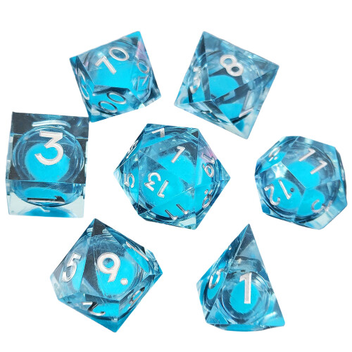 (Blue luminous sand) 7-Piece Liquid Core D&D Dice Set for RPG Gaming