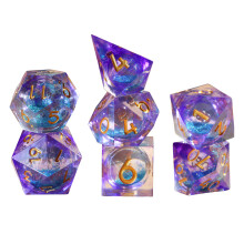 (Purple Blue Fallen Sand) 7-Piece Liquid Core D&D Dice Set for RPG Gaming