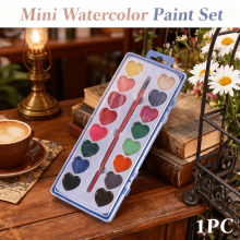 Mini set di acquerelli, 12 splendidi colori, kit artistico da viaggio con pennello e biglietto di San Valentino - Perfetto per bambini creativi e per
