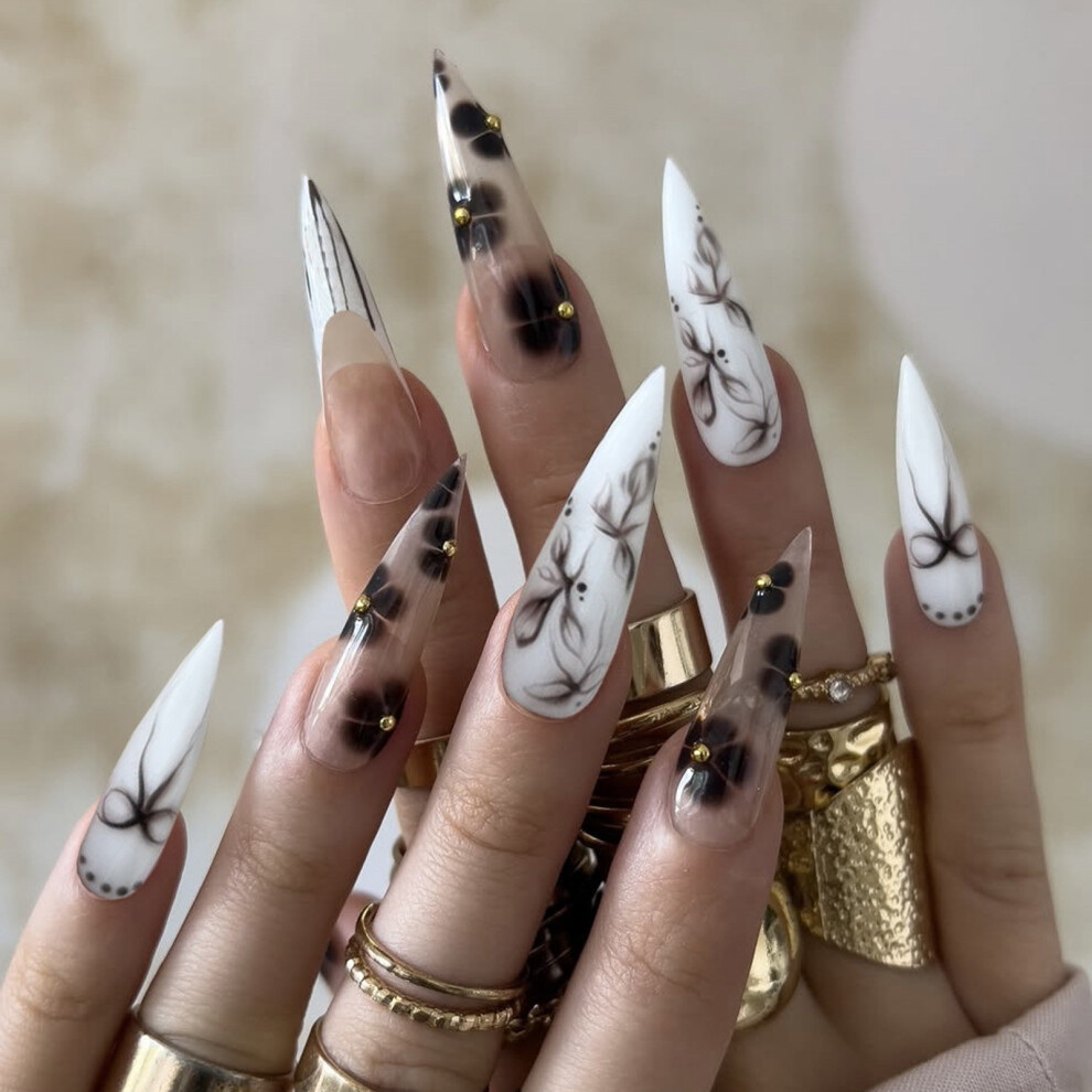 Dachuang Beauty 24Pcs Butterfly Flower Fake Nails Abs Durable