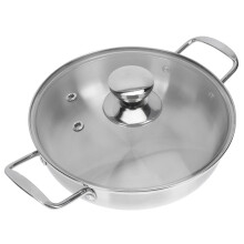 Pretyzoom Stainless Steel Ramen Pot with Glass Lid for Home Use Thickened Cooking Pot Flat Bottom Safe to Handle 1Pc
