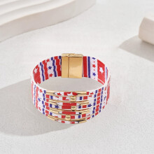 Leather Flag Bracelets for Women – Patriotic Stacked Bangles, Magnet Clasp, Beaded Holiday Jewelry, Compatible with Independence Day