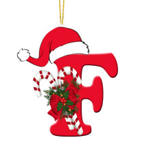 Personalized Acrylic Monogram Ornament – 26 Letters, Red Initial w/ Santa Hat & Candy Cane, Hanging Xmas Ornament, compatible with Christmas tree