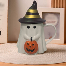 White Halloween Mug with Spider Web Ghost – Microwave & Dishwasher Safe, Compatible with Fall/Autumn Party Decor & Gifts