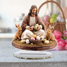 Decoración de mesa de Pascua, letreros de escritorio de acrílico 2D de Jesús/Cruz/Conejo/Huevo de Pascua para decoración de fiestas y vacaciones