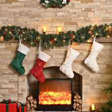 4 Pack 15 Inch Christmas Stockings for Fireplace, Holiday Stockings with Gold Star Designs, Large Xmas Sock Decor for Mantel, Tree, Home Decor