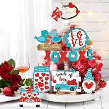 BUTORY Valentine's Day Tiered Tray & Wooden Table Sign – Farmhouse Coffee Table Decor for Home, Kitchen, Party (Compatible with Valentine's Day)