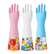3 Pairs Rubber Cleaning Gloves, Cotton-Lined, 16" Long Cuff, Reusable & Non-Slip (M, Blue+Pink+White)