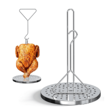 Stainless Steel Chicken Roaster Holder Set, Turkey Roasting Rack with Vertical Lifter Hook, Deep Fryer Rack for Grilling, Baking, BBQ, Smoker