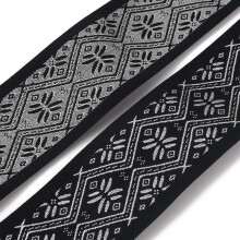 10 yard Ethnic style Embroidery Polyester Ribbons Jacquard Ribbon Garment Accessories Floral Pattern Black 1-7/8 inch(48mm)