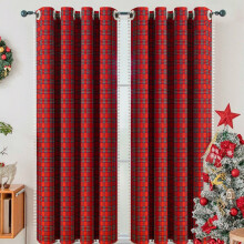 Green Christmas Curtains, Semi-Sheer Light-Filtering Polyester Drapes with Rod Pocket, 52x72", Faux Fur Ball Design – Compatible with Standard Rods