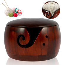 Wooden Yarn Bowl with Lid & Holes, 5.9x5.9x3", Portable Crochet/Knitting Thread Holder – Compatible with DIY Crafts