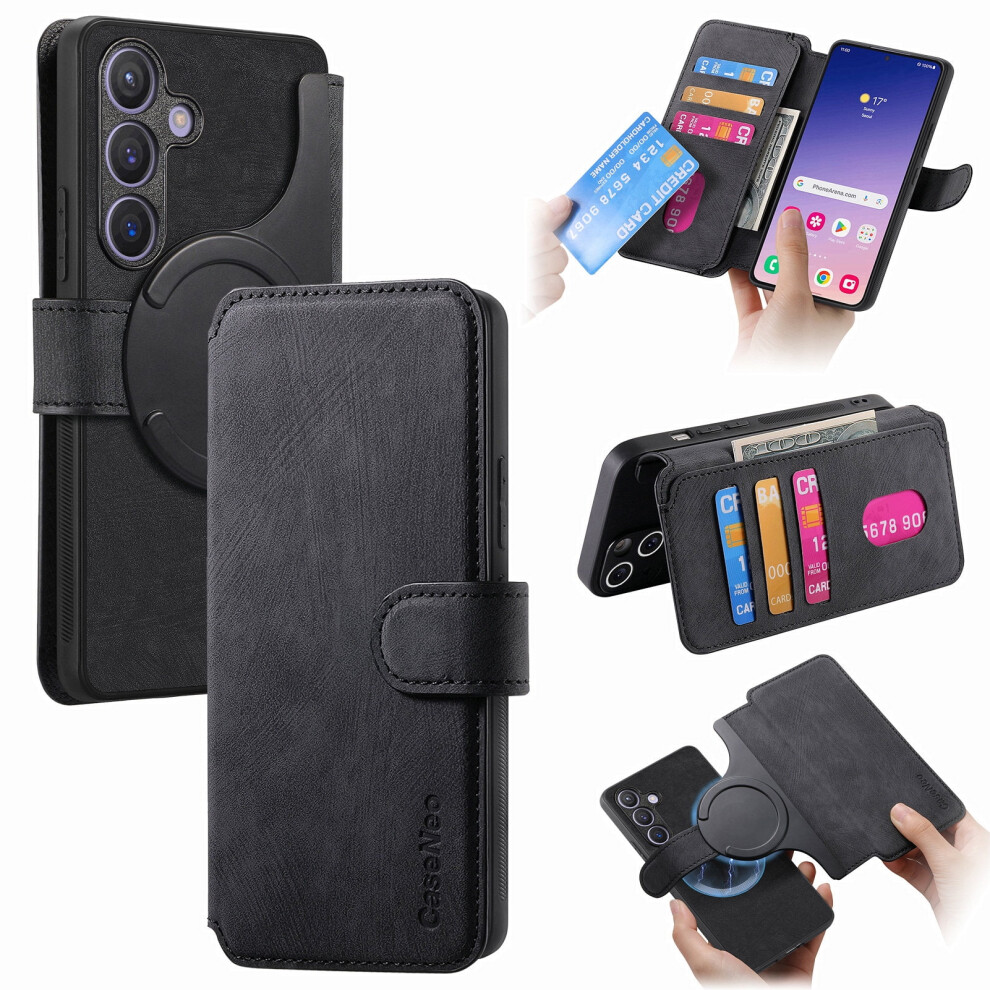 Magnetic Wallet Case For Samsung Galaxy S22 Â Rfid Blocking, Retro Leather Folio With 3 Card Slots, Black 9097180900450