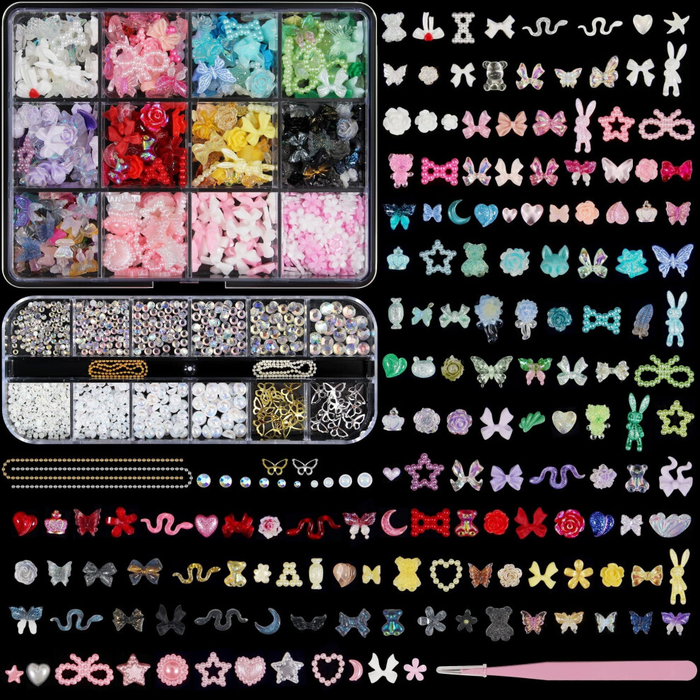 Nail Art Studs Kit 3D Charms 12 Grids 8 Colors