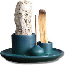 Quemador de incienso de cerámica 4 en 1, soporte para salvia para cuenco de quema, soporte para palo santo, soporte para varitas de incienso,