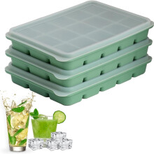 Set of 3 Flexible Silicone Ice Cube Trays with Lids—Easy Release, Stackable, Reusable, Compatible with Whiskey & Baby Food