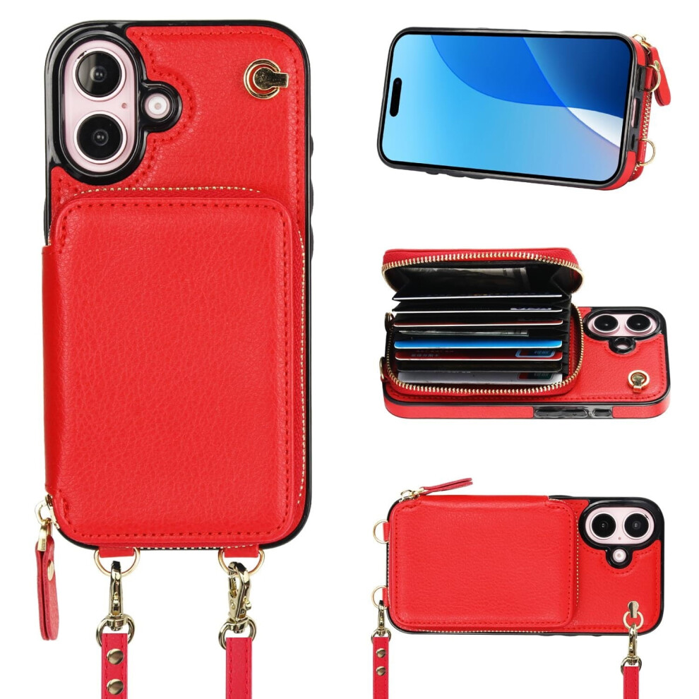 Crossbody Wallet Case Compatible With Iphone 16 Â Rfid Blocking Leather Purse, Card Holder, Flip Cover With Zipper & Wrist Strap (Mint ) Green 9132278098562
