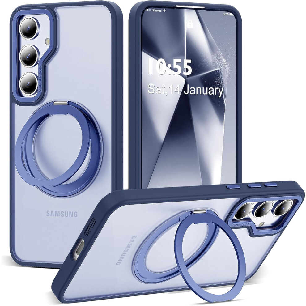 Samsung Galaxy S24 Case With 360 Rotatable Magnetic Ring Stand, Magsafe Compatible, Military-Grade Drop Protection, Translucent Slim Case Blue 9405492481633