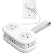Reisstekkerdoos: 4 stopcontacten + 3 USB-poorten (1 USB-C), 1,2 meter snoer, compact en goedgekeurd voor gebruik op cruiseschepen — Compatibel met