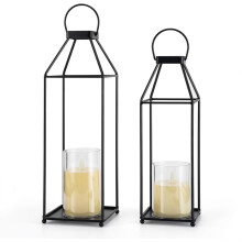 2 stuks zwarte metalen decoratieve lantaarns met LED-kaarsen – voor binnen en buiten, zonder glas, geschikt voor LED-kaarsen